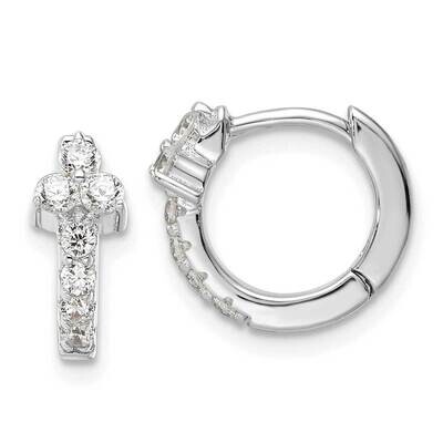 Rhodium-Plated CZ Diamond Hinged Huggie Hoop Earrings Sterling Silver Polished QE16310, MPN: QE1631…