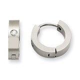 Synthetic Diamond Brushed Hinged Hoop Earrings - Stainless Steel SRE343 by Chisel, MPN: SRE343, 886…