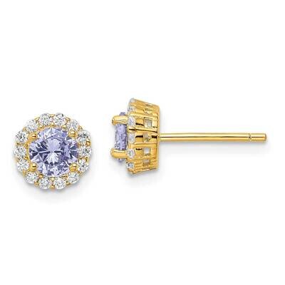 Gold Tone Purple CZ Diamond Post Earrings Sterling Silver QE16165, MPN: QE16165, 196904169322