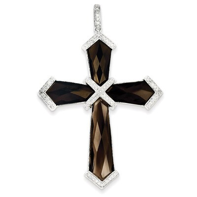 Diamond &amp; Smokey Quartz Cross Pendant 14k White Gold XP3310AA, MPN: XP3310AA, 883957298832
