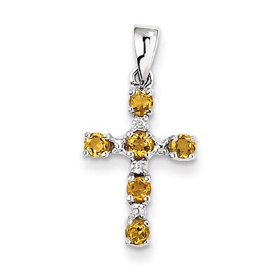 Citrine &amp; Diamond Cross Pendant Sterling Silver Rhodium QDX768, MPN: QDX768, 883957540009