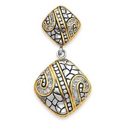 Gold-plate Antiqued CZ Dangle Pendant Sterling Silver QP1762