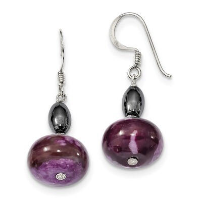 Crystal Hematite Purple Magnesite Shepherd Hook Earrings Sterling Silver QE13102, MPN: QE13102, 886…