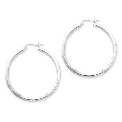 2.50mm Satin Diamond-cut Hoop Earrings Sterling Silver Rhodium-plated QE3554, MPN: QE3554, 88395771…