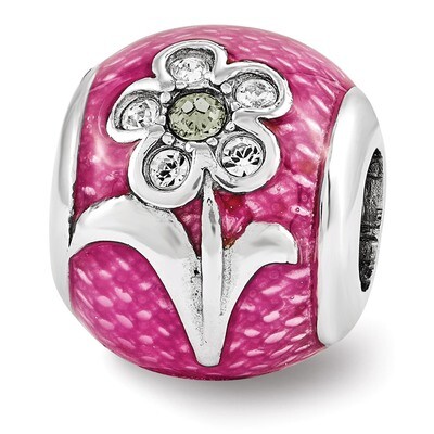 Pink Enameled with Swarovski Elements Flower Bea - Sterling Silver QRS3493, MPN: QRS3493, 886774963…