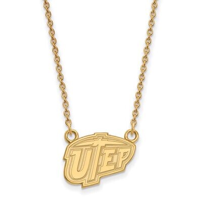 The University of Texas at El Paso Small Pendant with Chain Necklace Gold-plated Silver GP008UTE-18…