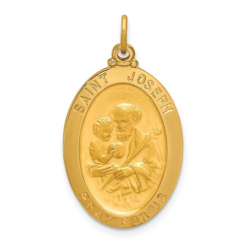 Oval St. Joseph Medal 14k Gold Solid Polished Satin XR1808