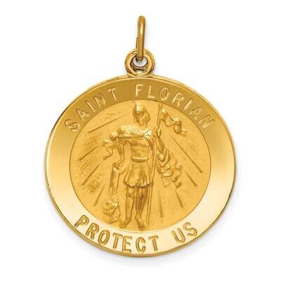 Round St. Florian Medal 14k Gold Solid Polished Satin XR1708, MPN: XR1708, 883957323305