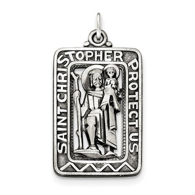 Brushed Saint Christopher Medal Sterling Silver Antiqued QC8377, MPN: QC8377, 191101454738