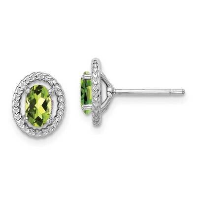 Peridot Oval Post Earrings Sterling Silver Rhodium Plated QE14494AUG, MPN: QE14494AUG, 883957330914