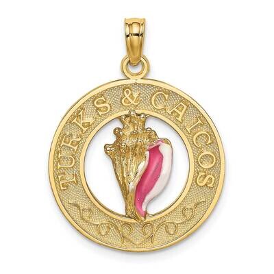 Turks Caicos Round Frame with Enamel Conch Shell Charm 14k Gold K7056, MPN: K7056, 637218141937