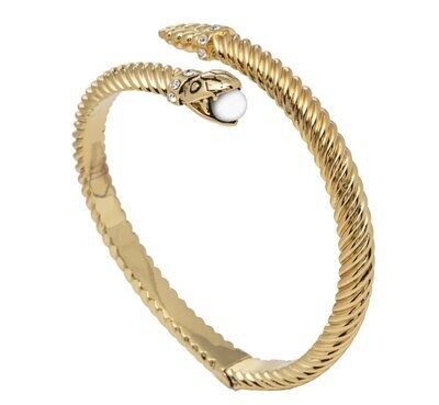 Halcyon Days Snake Twist Cream Gold Medium Hinged Bangle Bracelet HBSNA05TWGM, MPN: HBSNA05TWGM,