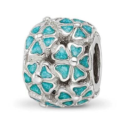 Green Enamel Floral Bead Sterling Silver QRS4233, MPN: QRS4233,