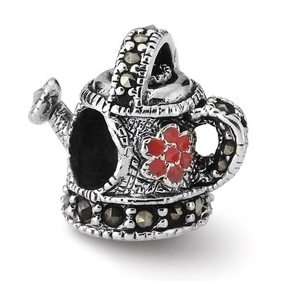 Enameled Marcasite Watering Can Bead - Sterling Silver QRS1957, MPN: QRS1957, 883957505626