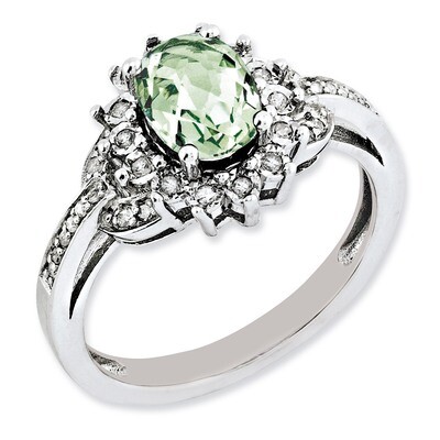 Oval Green Quartz Ring Sterling Silver Diamond QR3048AG, MPN: QR3048AG, 883957403441