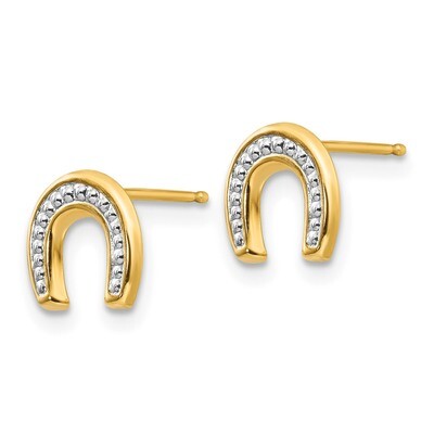 Polished &amp; Rhodium Horseshoe Post Earrings - 14k Gold SE352 by Madi K, MPN: SE352, 883957005874