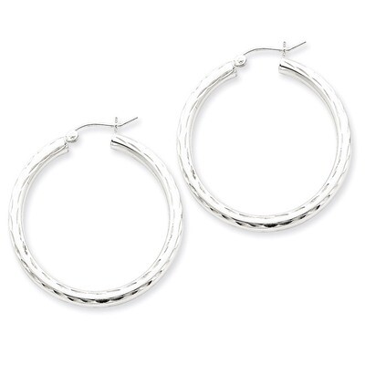 3.00mm Diamond-cut Hoop Earrings Sterling Silver Rhodium-plated QE3540, MPN: QE3540, 883957927244