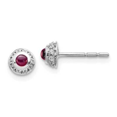 Cabochon Rhodolite Garnet Earrings 14k White Gold Diamond EM4030-RG-010-WA, MPN: EM4030-RG-010-WA, …