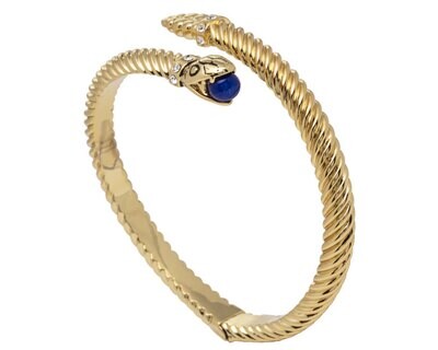 Halcyon Days Snake Twist Deep Cobalt Gold Small Hinged Bangle Bracelet HBSNA18TWGS, MPN: HBSNA18TWG…