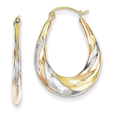 White &amp; Rose Rhodium Oval Scalloped Hollow Hoop Earrings 10k Gold 10TC369, MPN: 10TC369, 8839575242…