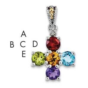 Five-stone and Diamond Mother&#39;s Pendant Sterling Silver &amp; 14k Gold QMPD24/5SY, MPN: QMPD24/5SY,