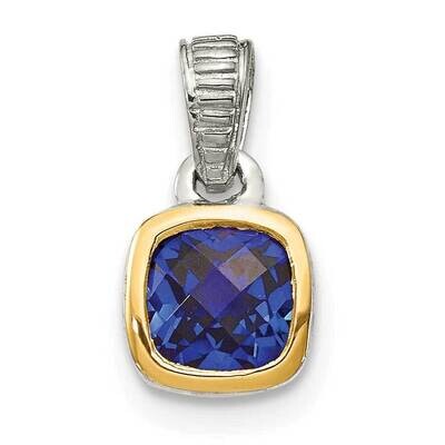 Created Sapphire Pendant Sterling Silver with 14k Gold Accent QTC1719, MPN: QTC1719, 883957234373