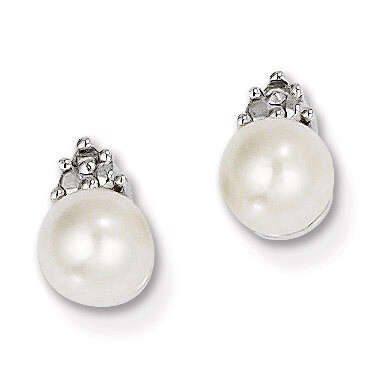 Diamond and Cultured Pearl Post Earrings Sterling Silver Rhodium-plated QE10339, MPN: QE10339, 8839…