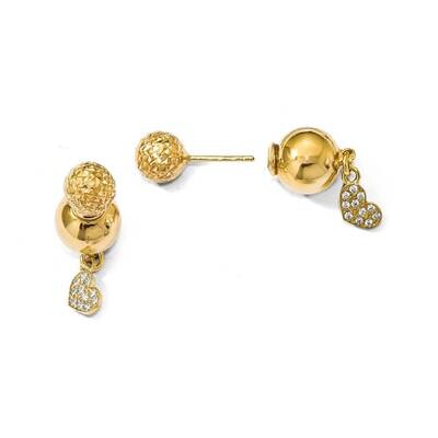 Gold-Plated Cz Heart Front and Back Earrings Sterling Silver QLE1101, MPN: QLE1101,