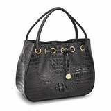 Top Grain Leather Croc Texture Black Drawstring Handbag JLL102-BL, MPN: JLL102-BL,