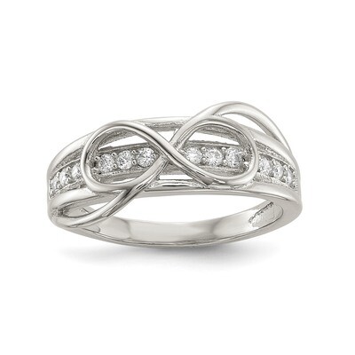 CZ Diamond Infinity Ring Sterling Silver Rhodium-plated QR6642, MPN: QR6642, 883957220420