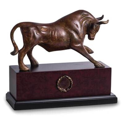 Brass Bull Sculpture with Flamed Patina Finish on Wood Base GM21405, MPN: GM21405, 797140422266
