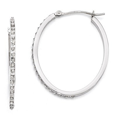 Oval Hinged Hoop Earrings 14k White Gold with Diamonds DF106, MPN: DF106, 191101179068