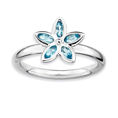 Blue Topaz Flower Ring - Sterling Silver QSK490, MPN: QSK490, 886774006987