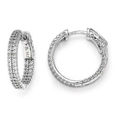 Pave .8 inch Diameter Cubic Zirconia In and Out Hoop Earrings Sterling Silver QMP320, MPN: QMP320, …