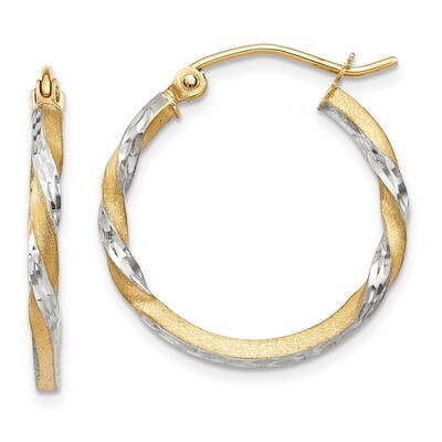 Satin Diamond Cut Twisted Hoop Earrings 14k Gold &amp; Rhodium TF743, MPN: TF743, 886774960852