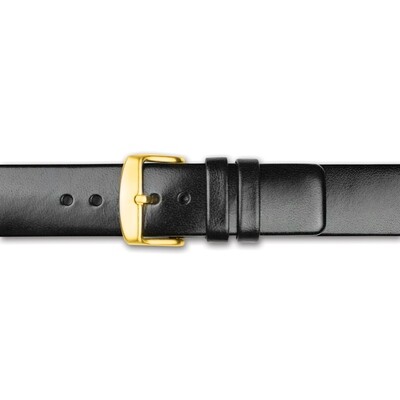22mm Black Italian Calfskin Square End Gold-tone Buckle Watch Band  BA352-22, MPN: BA352-22,