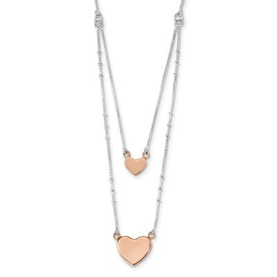 Rose-tone Double Heart Necklace 18 Inch Sterling Silver QG4366-18, MPN: QG4366-18, 191101003240