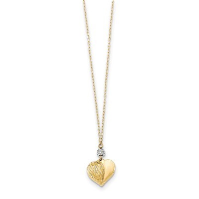 18 Inch Polished &amp; Diamond -cut Puffed Heart Necklace 14K Two Tone Gold SF2287-18, MPN: SF2287-18, …