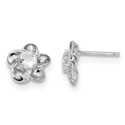Floral White Topaz Post Earrings Sterling Silver Rhodium-plated QBE31APR, MPN: QBE31APR, 1911010770…
