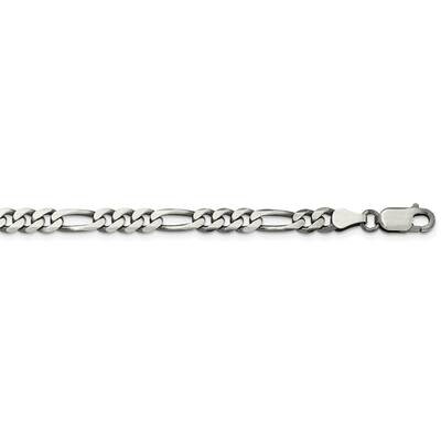 5.5mm Figaro Chain 26 Inch Sterling Silver Antiqued QFG150A-26, MPN: QFG150A-26,