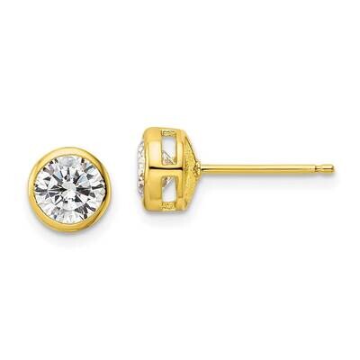 Gold-Tone 6mm CZ Diamond Bezel Post Earrings Sterling Silver Polished QE16145, MPN: QE16145, 196904…