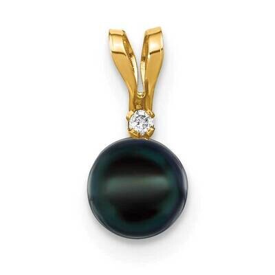 5-6mm Black Round Saltwater Akoya Cultured Pearl Diamond Pendant 14k Gold XF471B, MPN: XF471B,