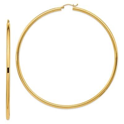 14K Polished 3X90mm Round Tube Hoop Earrings 14k Gold Polished T1161, MPN: T1161, 883957859989