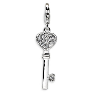 Heart Top Synthetic Diamond Key Charm Sterling Silver QCC137 by Amore La Vita, MPN: QCC137, 8839573…