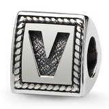 Letter V Triangle Block Bead - Sterling Silver QRS1429V, MPN: QRS1429V, 883957304816