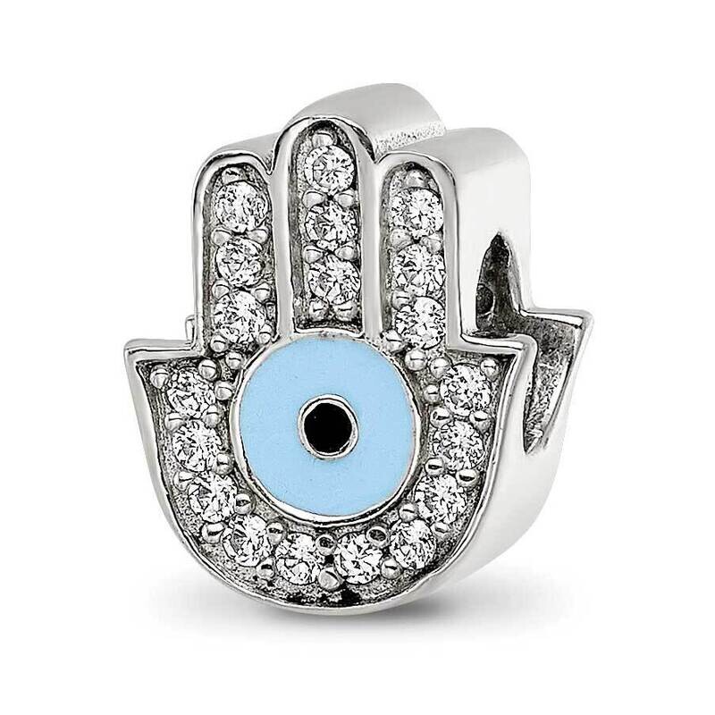 Enamel CZ Hamsa/Chamseh Bead Sterling Silver QRS4214, MPN: QRS4214,