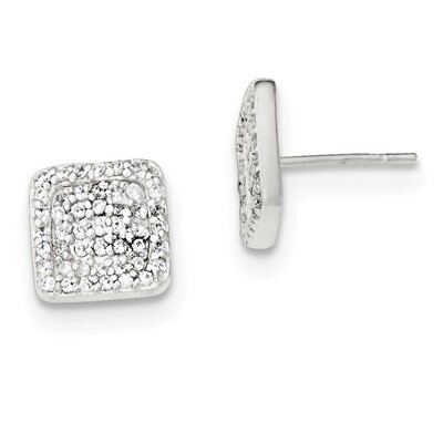 Square CZ Diamond Post Earrings Sterling Silver QE12198, MPN: QE12198, 883957804347