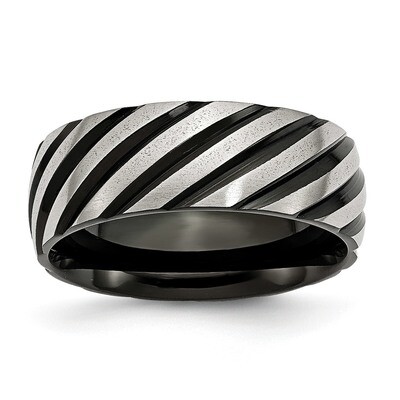 8mm Black Ip-Plated Swirl Brushed &amp; Polished Band Stainless Steel SR154-10