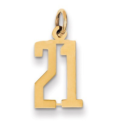 Number 21 Charm 14k Gold Small Polished Elongated LES21, MPN: LES21, 883957761824