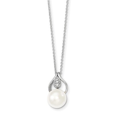 11-12mm White Freshwater Cultured Pearl CZ Diamond Necklace 17 Inch Sterling Silver QP4636, MPN: QP…